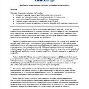 Specification Design Life Requirements and Implications Relative to Boilers